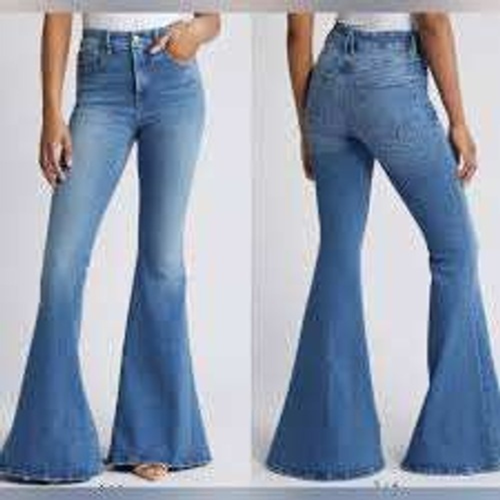 Good American Good Waist High-Rise Super Flare Jeans Medium Wash 12/31